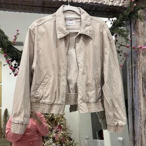 Mango Beige Bomber Denim Jacket